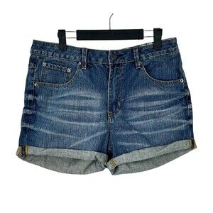 Ed Hardy Womens Size 30 Shorts Blue Embroidered Denim Cuffed Jean Logo Retro H3